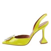 Pre-owned Satin heels Amina Muaddi Pre-owned , Yellow , Dames
