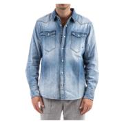 Texaanse Stijl Denim Shirt Italië Gemaakt Eleventy , Blue , Heren