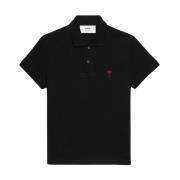 Zwart Logo-Geborduurd Biologisch Katoenen Poloshirt Ami Paris , Black ...