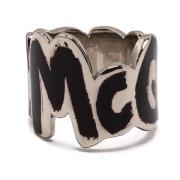 Zilver/Zwart Graffiti Logo Ring Alexander McQueen , Gray , Heren