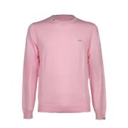 Solid Roze Katoenen Ronde Hals Shirt Sun68 , Pink , Heren