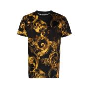 Zwarte Barok Gouden Motief Katoenen T-shirt Versace Jeans Couture , Mu...