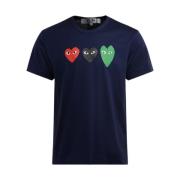 Blauw Katoenen T-Shirt met Multicolor Harten Comme des Garçons Play , ...