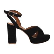 Chunky Heel Platform sandaal met Vlechtwerk Via Roma 15 , Black , Dame...
