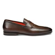 Handgemaakte leren penny loafer Santoni , Brown , Heren