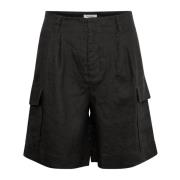 Cargo-geïnspireerde Zwarte Linnen Shorts Part Two , Black , Dames