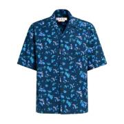 Kortemouw Bowling Shirt met Dripping-Print Marni , Blue , Heren