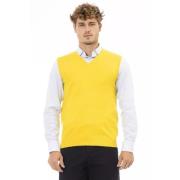 Gele Viscose V-hals Vest Alpha Studio , Yellow , Heren