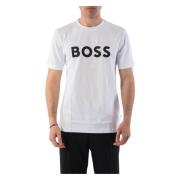 Katoenen T-shirt met Frontlogo Hugo Boss , White , Heren