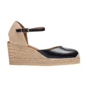 Casual Zwarte Leren Espadrilles Unisa , Black , Dames