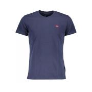 Blauw Katoenen T-Shirt, Korte Mouwen, Regular Fit, Ronde Hals, Borduur...