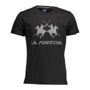 Zwart Katoenen T-Shirt met Print La Martina , Black , Heren