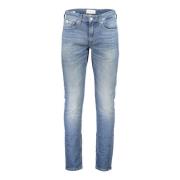 Blauwe Katoenen Jeans met Gewassen Effect Calvin Klein , Blue , Heren
