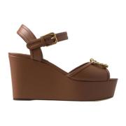 Bruine leren sleehak sandalen met Amore-logo Dolce & Gabbana , Brown ,...