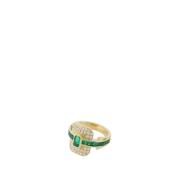 Art Deco-geïnspireerde Shield Ring in Goud en Smaragd Rainbow K , Gray...