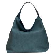 Handgeweven leren hobo tas Tramontano , Blue , Dames