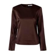 Long Sleeve Tops Wakakuu Icons , Brown , Dames