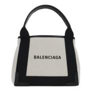 Zwarte canvas tote tas met leren afwerking Balenciaga , Multicolor , D...
