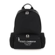 Contrasterende Logo Nylon Rugzak Dolce & Gabbana , Black , Heren