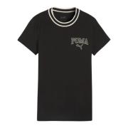 Zwarte en witte Squad Logo T-shirt Puma , Black , Dames