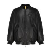 Leather Jackets Moncler , Black , Heren