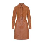 Vicuna Leren Korte Jurk Akris , Brown , Dames