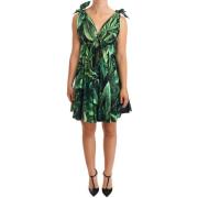 Groene Bladeren Print Flared Mini Jurk Dolce & Gabbana , Multicolor , ...