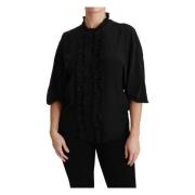 Luxe Zwarte Zijden Korte Mouw Blouse Dolce & Gabbana , Black , Dames