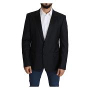 Elegant Zwart Wol Zijde Blazer Dolce & Gabbana , Black , Heren