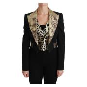 Luxe Zwart Goud Bloemen Jas Set Dolce & Gabbana , Black , Dames