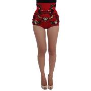 Luxe Rode Zijden Geborduurde Hoge Taille Shorts Dolce & Gabbana , Mult...