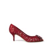 Stralend Rode Kristal Kant Hakken Dolce & Gabbana , Red , Dames