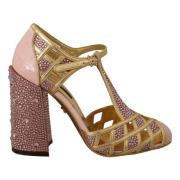 Roze Goud Kristal T-Strap Pumps Dolce & Gabbana , Pink , Dames