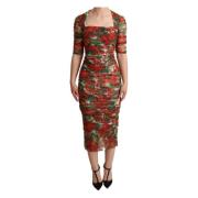 Rode Bloemenprint Sheath Midi Jurk Dolce & Gabbana , Multicolor , Dame...