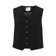 Klieke pasvorm V-hals knoopvest My Essential Wardrobe , Black , Dames