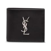 Zwarte leren portemonnee met metalen logo Saint Laurent , Black , Here...