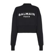 Katoenen cropped sweatshirt met logoprint Balmain , Black , Dames