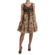 Luipaardveren Chiffon Mouwloze Jurk Dolce & Gabbana , Brown , Dames