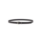 Zwart Gehamerd Leren Riem Zilveren Gesp Saint Laurent , Black , Heren