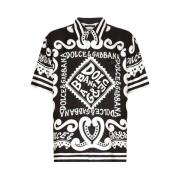 Zijden Logo Print Overhemd Klassieke Kraag Dolce & Gabbana , Black , H...