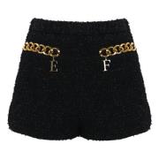 Zwarte Tweed Shorts met Elastische Tailleband Elisabetta Franchi , Bla...