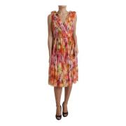 Bloemen Zijden V-Hals Midi Jurk Dolce & Gabbana , Multicolor , Dames