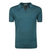 Groen Katoenen Poloshirt V-Hals John Smedley , Blue , Heren