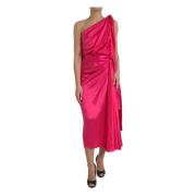Fuchsia Zijden One-Shoulder Wrap Jurk Dolce & Gabbana , Pink , Dames