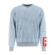 Denim Effect Gebreide Crew Neck Sweater Diesel , Blue , Heren