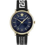 V-Circle Leder/textiel Horloge Blauw/Goud Versace , Yellow , Heren