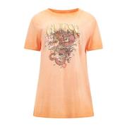Drakenmotief slim fit T-shirt Guess , Orange , Dames