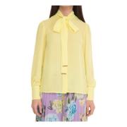 Zachte Strik Kraag Shirt Luckylu , Yellow , Dames