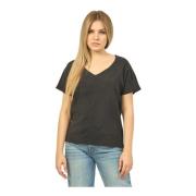 Zwarte katoenen T-shirt met wijde halslijn Suns , Black , Dames