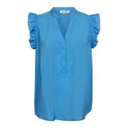 Frill Top met V-hals Helder Blauw Co'Couture , Blue , Dames